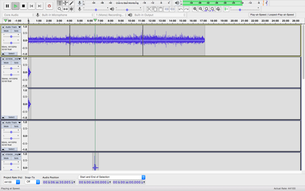 Screenshot of podcast project in Audacity