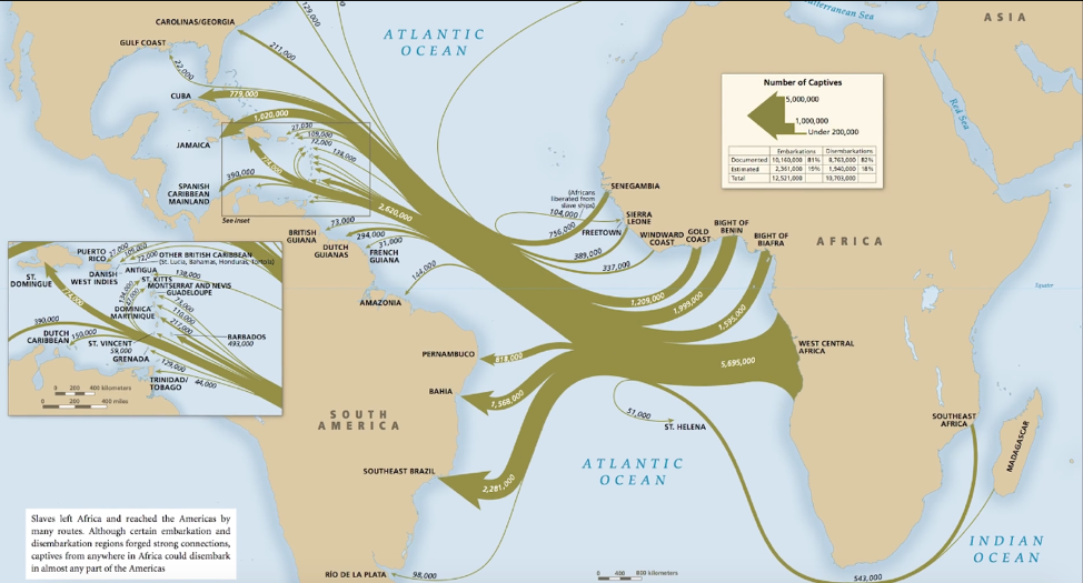 Map that shows slave voyages