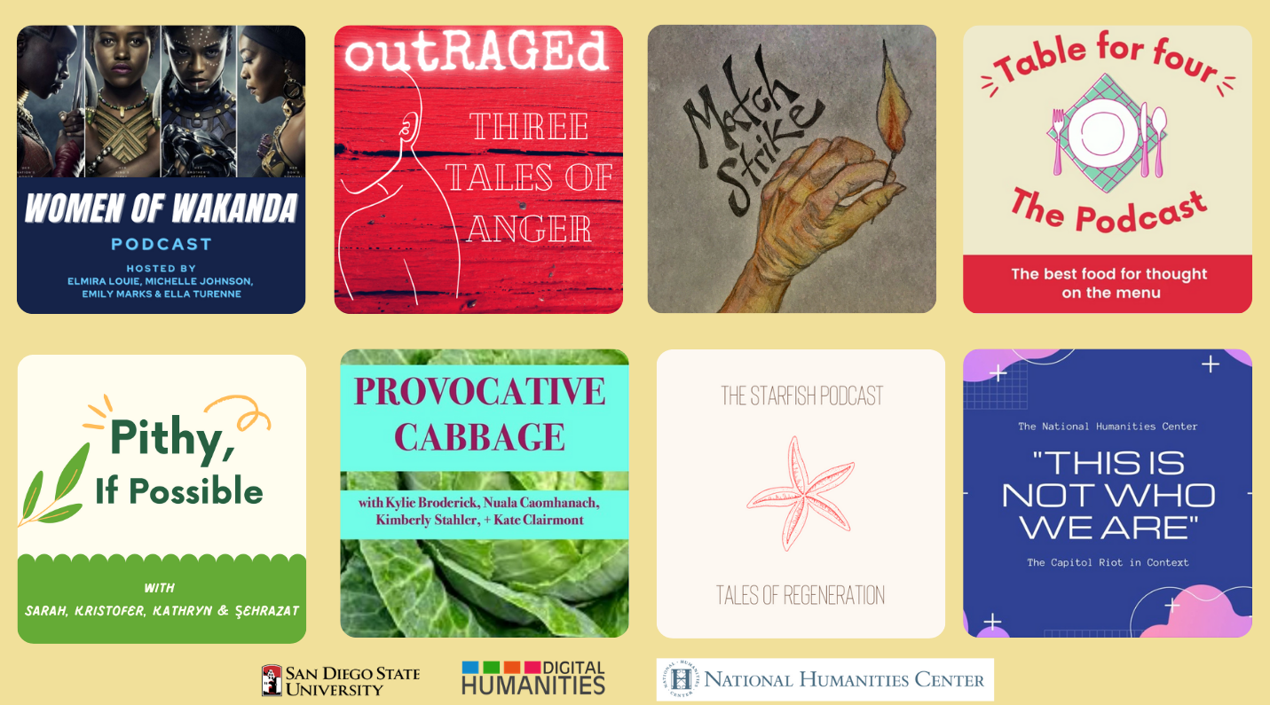 Sampling of cover art from podcasts produced during the Winter 2020-2021 institute